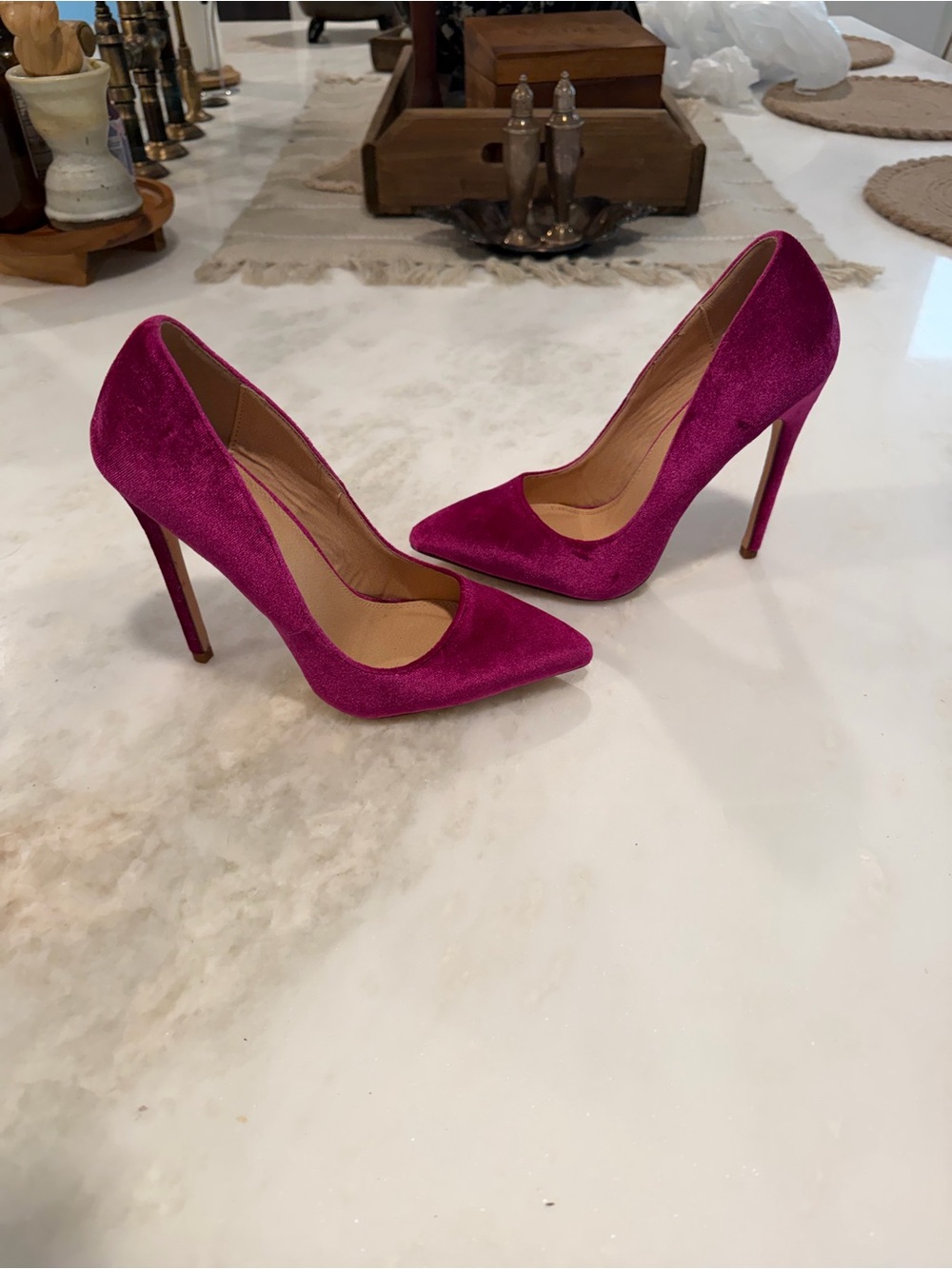 Liliana Magenta Velvet Pointed Stiletto Heels